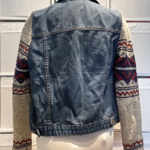Forever 21 Denim Jean Jacket with Knit Sweater Arms - Picture 2 of 9